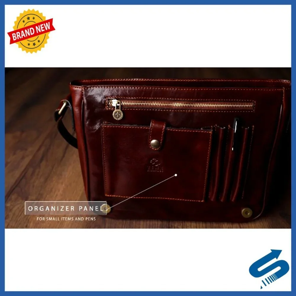 Handmade Italian Leather Messenger Bag, Crossbody Shoulder Bag for Men